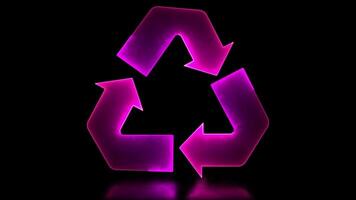 glühend Schleifen Symbol Recycling Symbol Neon- Wirkung, schwarz Hintergrund video