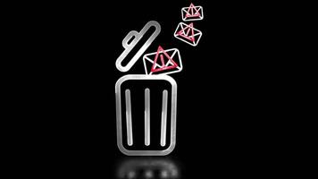 Glowing looping icon trash email spam neon effect, black background video