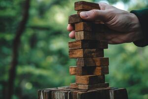 AI generated A wooden board game for balance . People play a game of chance in which balance and self-control are important photo