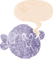 cartoon puffer fish and speech bubble in retro textured style png