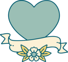 tattoo style icon of a heart and banner png