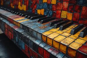 AI generated Close-up of the colorful keys of an old piano photo