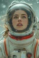 AI generated Portrait of a female astronaut. The concept of space flights photo