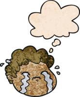 cartoon crying boy and thought bubble in grunge texture pattern style png
