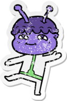 distressed sticker of a friendly cartoon spaceman dancing png