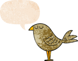 cartoon bird and speech bubble in retro textured style png