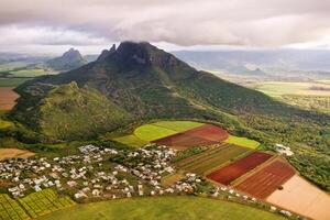 View from the height of the sown fields located on the island of Mauritius photo