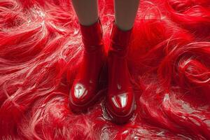 AI generated Close-up of feet in red shoes. Fashionable red shoes photo