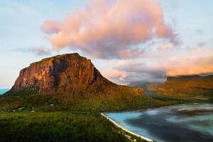 Amazing view of Le Morne Brabant at sunset. Mauritius island photo