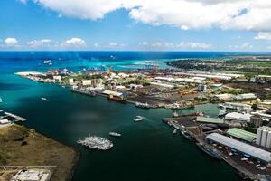 Aerial view of the port on the waterfront of PORT LOUIS, Mauritius, Africa photo