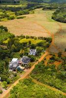 Bird's-eye view of the mountains and fields of the island of Mauritius.Landscapes Of Mauritius. photo