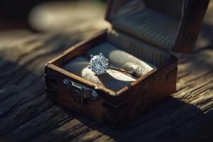 AI generated A gold diamond ring is in a jewelry box, the concept of luxury photo