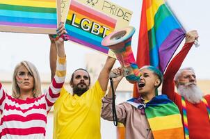 Gay activist people LGBT social movement protesting for homosexual rights - Gender equality concept photo