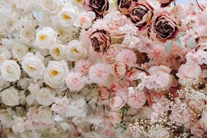 Close-up of wedding flowers.Background of pink and white roses photo