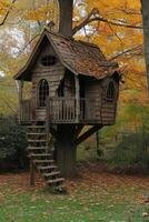 AI generated Cute little tree house for kids in the forest photo