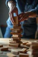 AI generated A wooden board game for balance . People play a game of chance in which balance and self-control are important photo