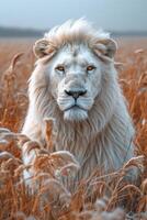 AI generated Portrait of a white lion in a field in summer photo