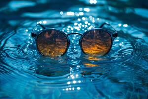 AI generated sunglasses float in the water in warm sunny weather photo