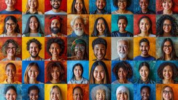 AI generated A collage of many different people. People of different nationalities and races photo