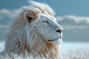 AI generated Portrait of a white lion in a field in summer photo