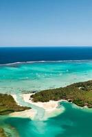 Top view of the lagoon and coral reef of Mauritius in the Indian Ocean photo