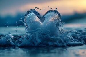 AI generated A heart made of splashes of water against the background of the sea. The concept of love photo
