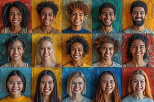 ai generado un collage de muchos diferente gente. personas de diferente nacionalidades y Razas foto