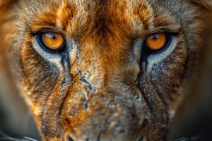 AI generated Portrait of a lion's muzzle in close-up. The Lion's head photo