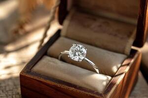 ai generado un oro diamante anillo es en un joyería caja, el concepto de lujo foto