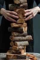 AI generated A wooden board game for balance . People play a game of chance in which balance and self-control are important photo