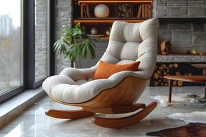 AI generated Designer rocking chair for relaxing in the home interior photo