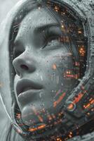 AI generated An image of the head of a female robot. The concept of the future. 3d illustration photo