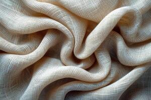 AI generated Wavy linen fabric in cream color. The texture of the linen fabric photo