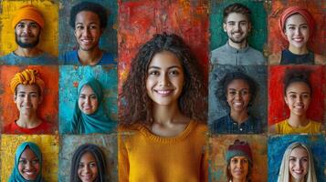 AI generated A collage of many different people. People of different nationalities and races photo