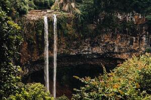 View from the observation deck of the Waterfall in the Chamarel nature Park in Mauritius. photo