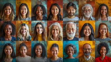 AI generated A collage of many different people. People of different nationalities and races photo