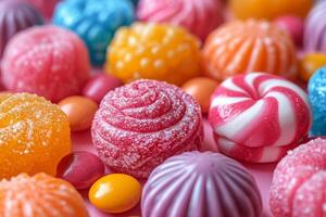 AI generated Lots of Colorful candies and Caramel sweets photo