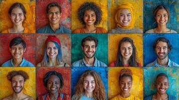 AI generated A collage of many different people. People of different nationalities and races photo