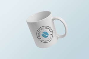 Mug with changeable color and logo mockup in flying position with separate background psd