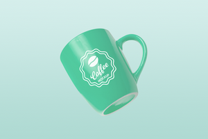 Mug with changeable color, dynamically flying, separate background, and logo mockup psd