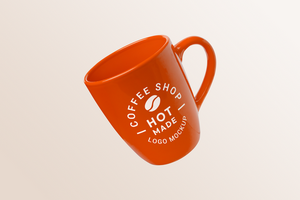 Mug with logo mockup, changeable color and background, angled sideway psd