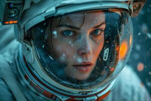 AI generated Portrait of a female astronaut. The concept of space flights photo