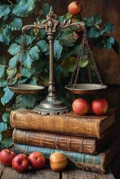 AI generated The scales of justice are on the table in the interior photo