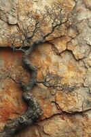 AI generated A tree growing on a rock. The roots are breaking through the rocks photo
