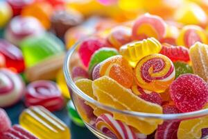 AI generated Lots of Colorful candies and Caramel sweets photo