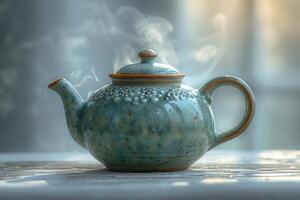 AI generated A beautiful teapot stands on the table in the interior. Making tea photo