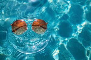 AI generated sunglasses float in the water in warm sunny weather photo