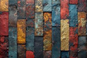 AI generated Colored background with brick texture. Abstract texture on an old worn brick wall photo