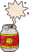 cartoon can of soda and speech bubble in retro texture style png