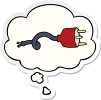 cartoon electrical plug and thought bubble as a printed sticker png